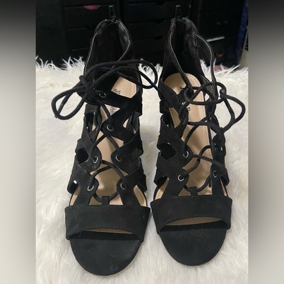 Just Fab 4Inch LaceUp Black Heels - Picture 3 of 5